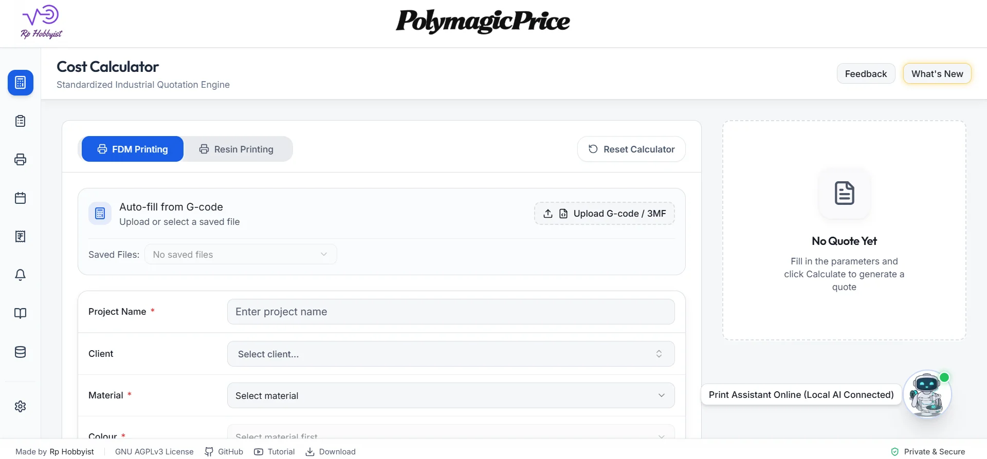 The PolymagicPrice local dashboard displaying granular performance and cost analytics