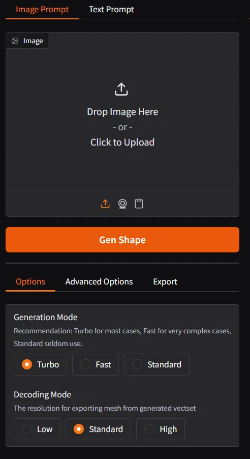 Hunyuan3D-2 Options Tab